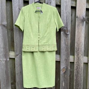 R&K Originals 2pc set Citron sleeveless Shift Dress & topper jacket embr…
